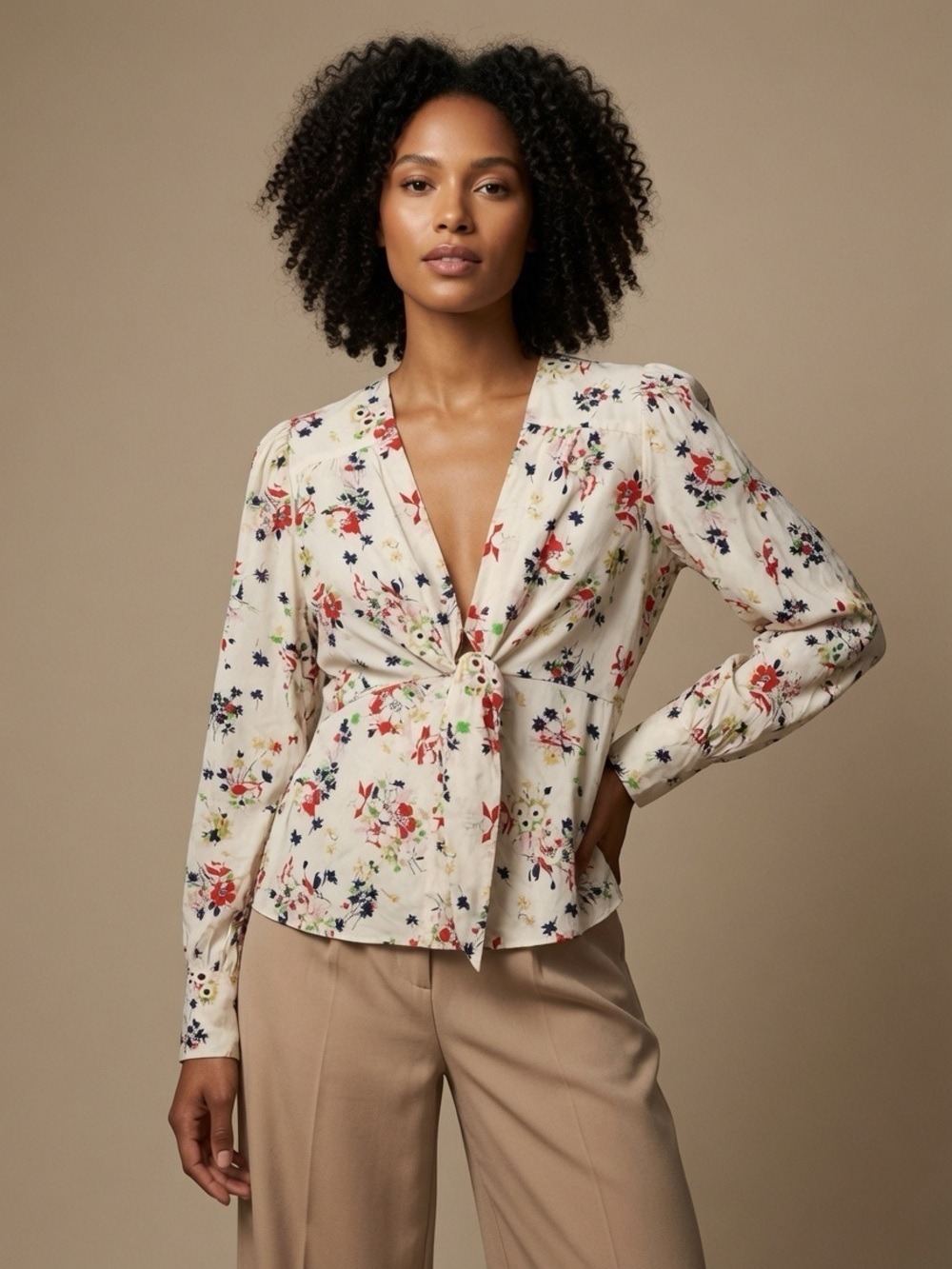 Veronica Beard Floral Silk Stretch Blouse Top Cream Multicolor Size 6 Floral